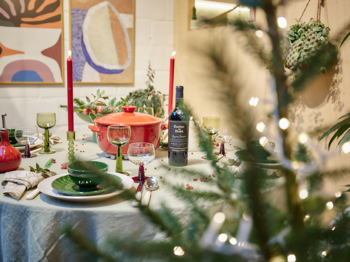 kersttafel wit groen rood